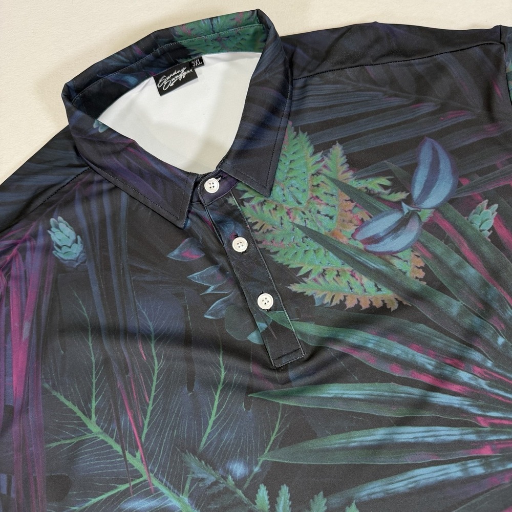 Sunday Swagger Polo‎ Shirt Mens 3XL Tropical Print Short Sleeve Black Green